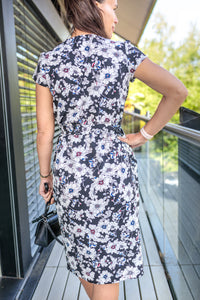 Ola Summer Wrap Style Midi Dress In Black And White Floral