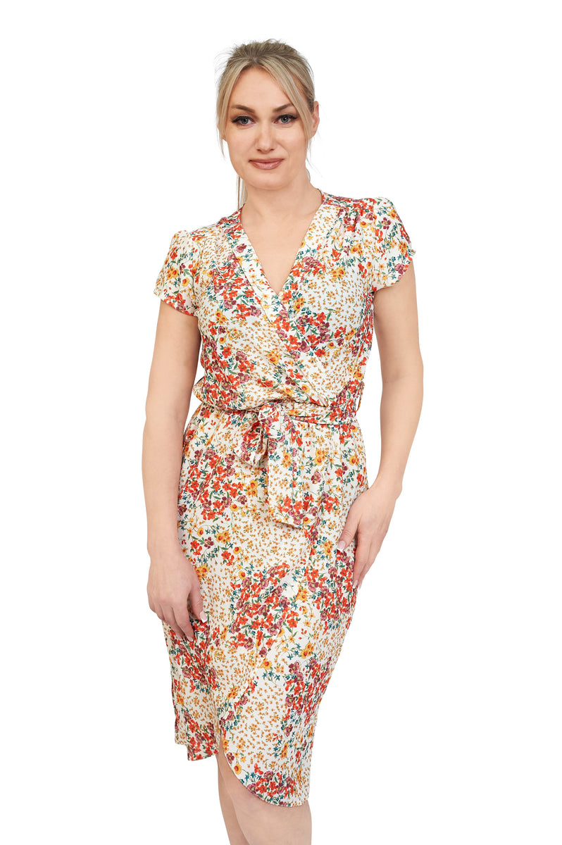 red ditsy floral midi dress Summer Wrap Style Midi Dress In Red Ditsy Floral – Love