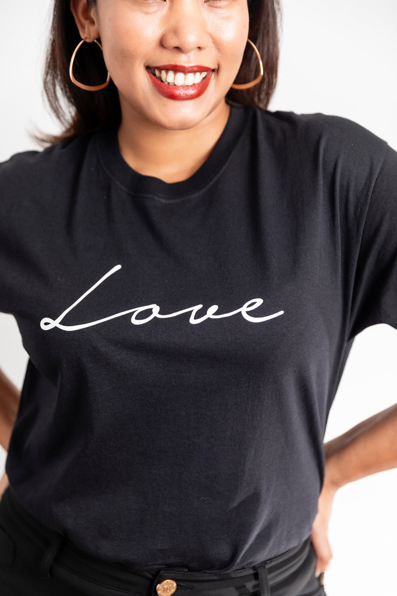 Love Script Slogan Tee In Black