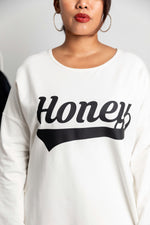 Load image into Gallery viewer, Honey Slogan Long Sleeve Oversized Sweatshirt Tunic Dress In Ecru
