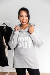 Work Out Slogan Hooded Sweatshirt Tunic In Grey