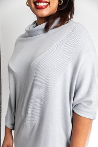 Cowl Neck Oversize Pleat Detail Knit In Light Grey