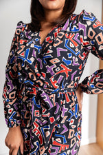 Load image into Gallery viewer, Midi Long Sleeve Wrap Style Dress In Abstract Print
