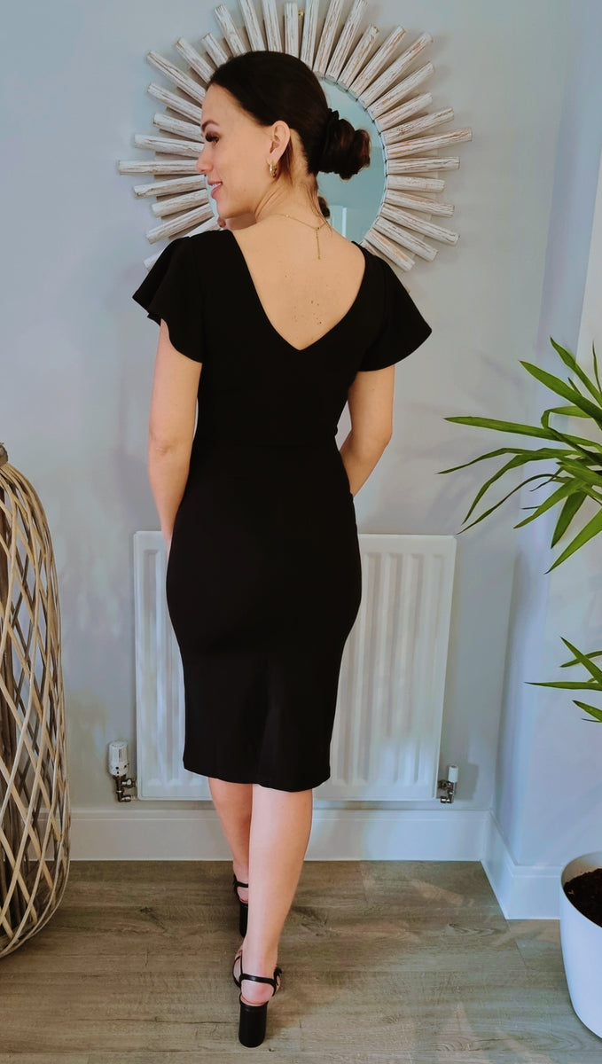 Tulsa Frill Front Cap Sleeve Midi Dress In Black – Love