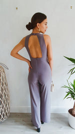 Load image into Gallery viewer, Wide Leg Keyhole Front Fleabag Jumpsuit in Grey
