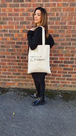 Load image into Gallery viewer, Living The Dream Script Tote Bag In Cream
