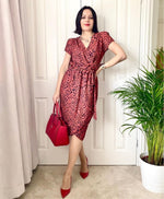 Load image into Gallery viewer, Dallas Summer Midi Wrap Style Dress In Red Leopard Print
