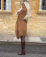 Load image into Gallery viewer, Calgary Longline Roll Front Slouch Knit Cardigan In Mocha
