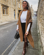 Load image into Gallery viewer, Calgary Longline Roll Front Slouch Knit Cardigan In Mocha
