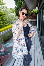 Load image into Gallery viewer, Phoebe Oversized Kimono In Blue And Orange Floral Print

