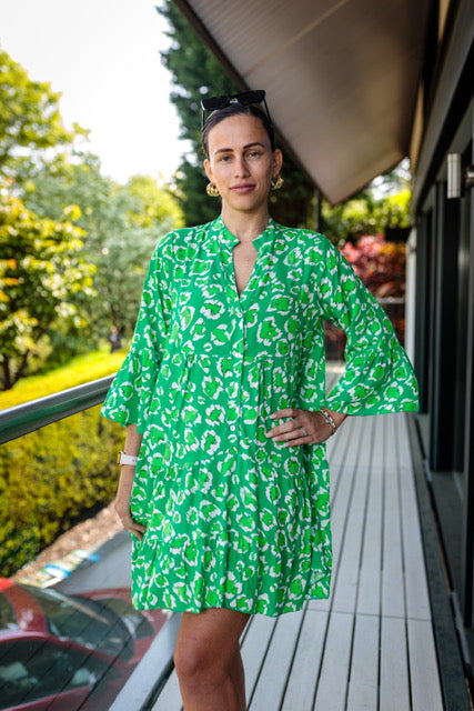 Laura Long Sleeve Kaftan Style Dress In Green