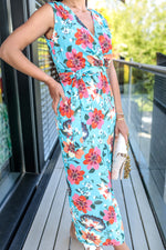 Cargar imagen en el visor de la galería, Lucia Sleeveless Wrap Maxi Dress In Aqua Floral
