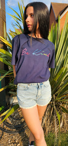 Be Kind Rainbow Script Slogan Tee in Navy