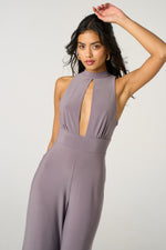 Load image into Gallery viewer, High Neck Keyhole Wide-Leg Jumpsuit – Lilac Grey

