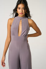 Load image into Gallery viewer, High Neck Keyhole Wide-Leg Jumpsuit – Lilac Grey
