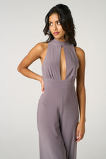 Load image into Gallery viewer, High Neck Keyhole Wide-Leg Jumpsuit – Lilac Grey

