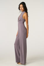 Load image into Gallery viewer, High Neck Keyhole Wide-Leg Jumpsuit – Lilac Grey
