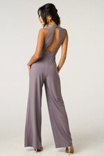 Load image into Gallery viewer, High Neck Keyhole Wide-Leg Jumpsuit – Lilac Grey
