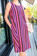 Load image into Gallery viewer, Isabella Relaxed Fit Midi Summer Dress in Fuchsia Stripe
