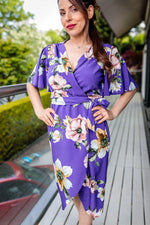 Load image into Gallery viewer, Angel Sleeve Summer Midi Wrap Dress In Purple Floral
