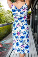 Cargar imagen en el visor de la galería, Mia Cowl Neck Summer Slip Midi Dress in Pink And Blue Floral
