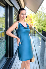 Load image into Gallery viewer, Satin Slip Dress In Dark Teal
