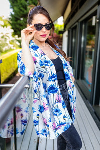 Emily Oversized Kimono In Pink And Blue Floral Print