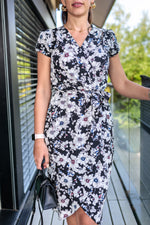 Charger l&#39;image dans la galerie, Ola Summer Wrap Style Midi Dress In Black And White Floral
