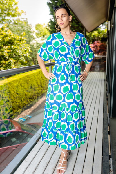 Clara Batwing Sleeve Midaxi Dress In Green And Blue Leopard Print Love Clara Batwing Sleeve Midaxi Dress In Green And Blue Leopard Print Love