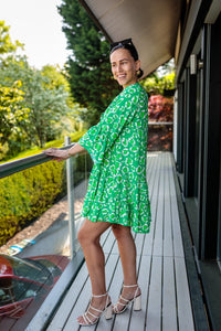 Laura Long Sleeve Kaftan Style Dress In Green