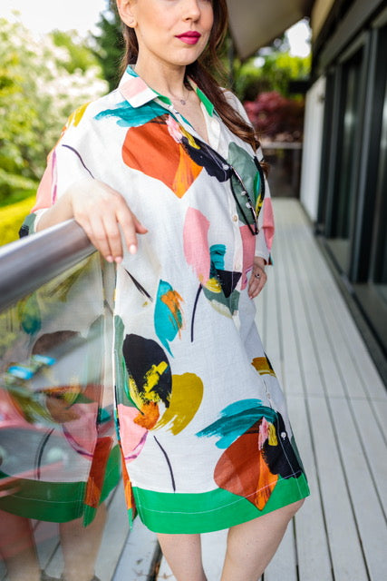 Eloise Voile Shirt Dress In Bright Multicolour Abstract Print