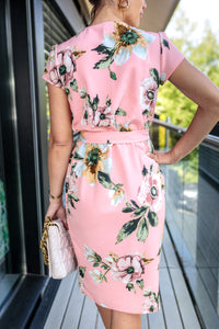 Vienna  Pink Floral Wrap Style Summer Midi Dress