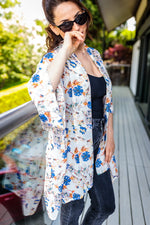 Load image into Gallery viewer, Phoebe Oversized Kimono In Blue And Orange Floral Print
