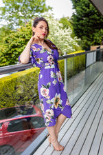 Load image into Gallery viewer, Violet Angel Sleeve Summer Midi Wrap Dress In Purple Floral
