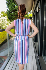 Cargar imagen en el visor de la galería, Louise Sleeveless Crepe Midi Summer Wrap Dress In Candy Stripe
