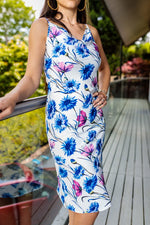 Cargar imagen en el visor de la galería, Mia Cowl Neck Summer Slip Midi Dress in Pink And Blue Floral
