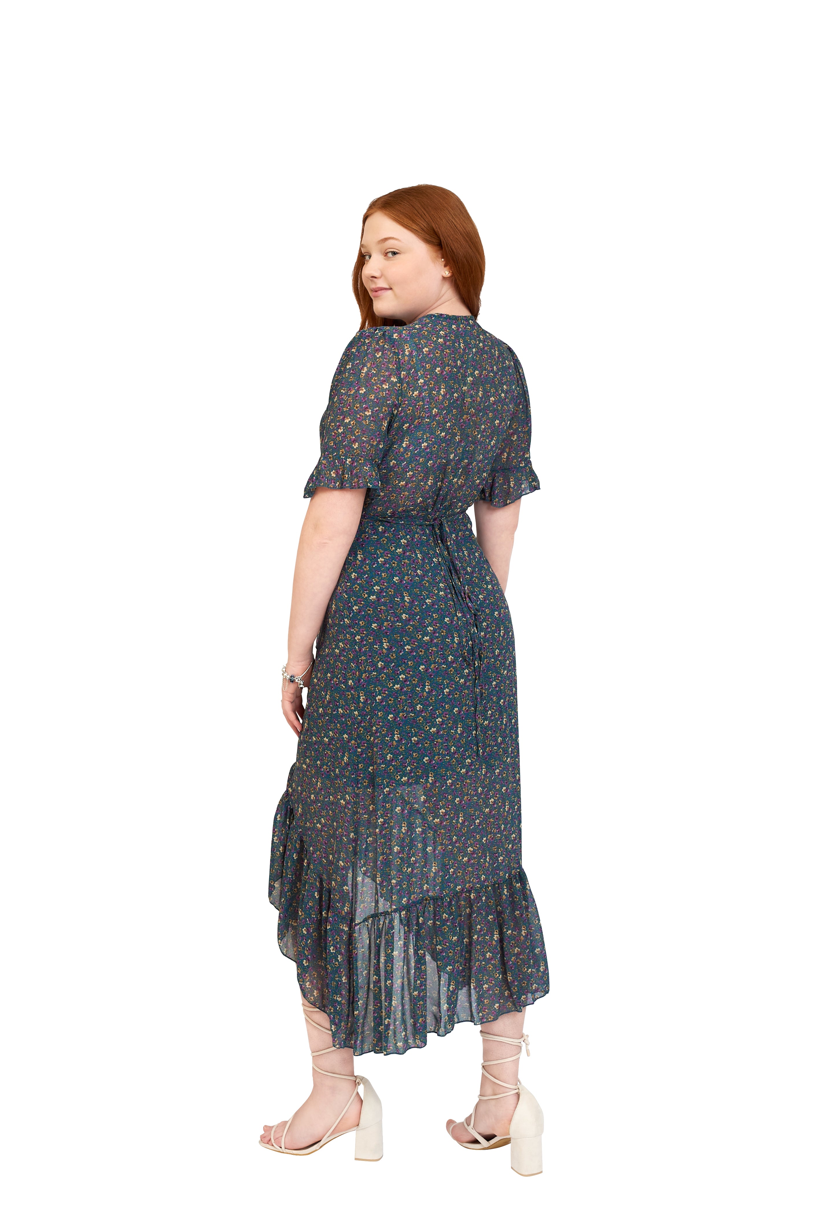 Maisy Short Sleeve Frill Wrap Midi Dress