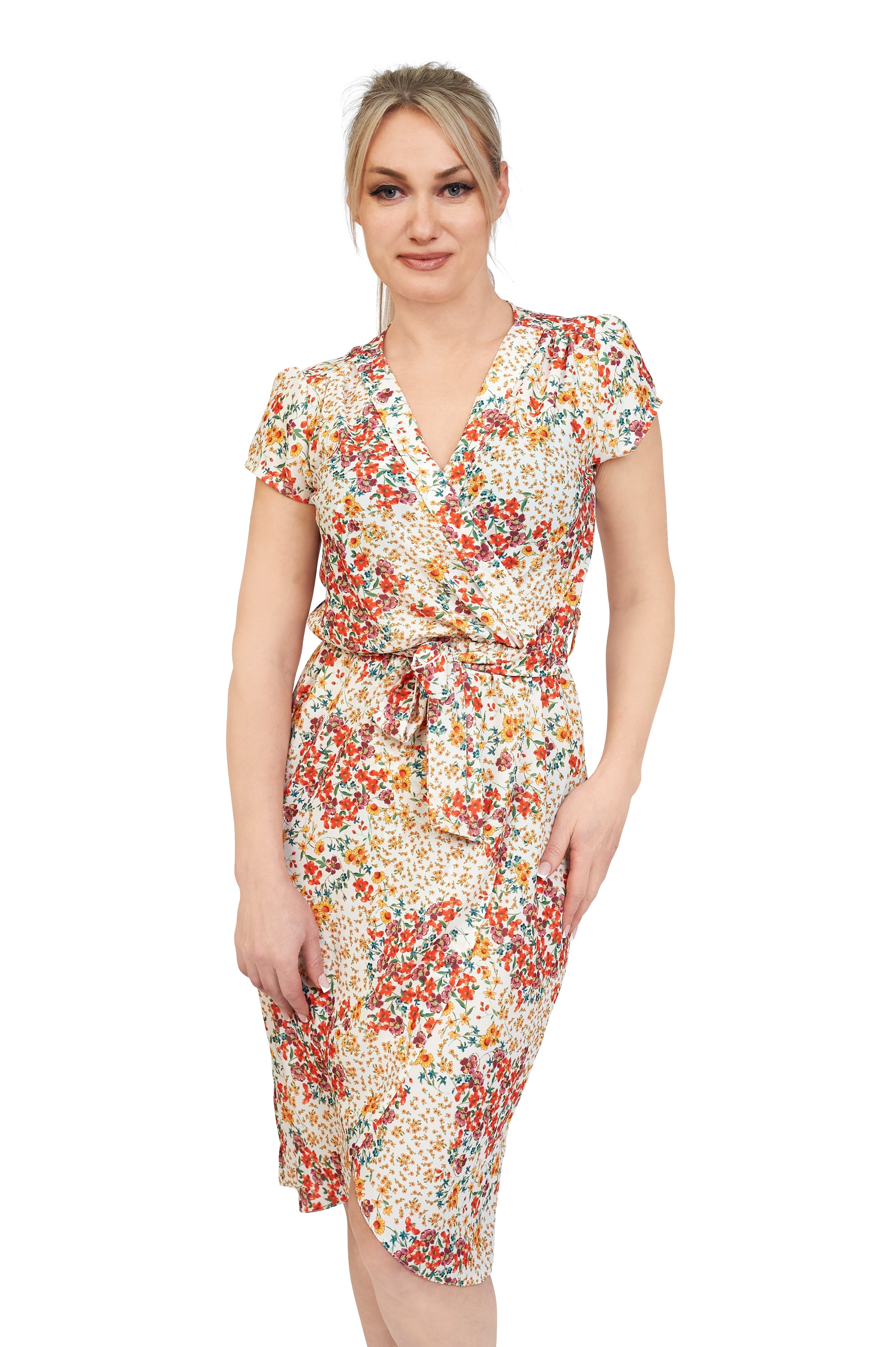 Summer Wrap Style Midi Dress In Red Ditsy Floral Love Summer Wrap Style Midi Dress In Red Ditsy Floral Love