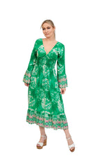 Carica l&#39;immagine nel visualizzatore di Gallery, Long Sleeve V Neck Summer Midaxi Dress In Bright Green
