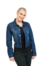 Carica l&#39;immagine nel visualizzatore di Gallery, Classic Fitted Retro Denim Jacket In Dark Blue
