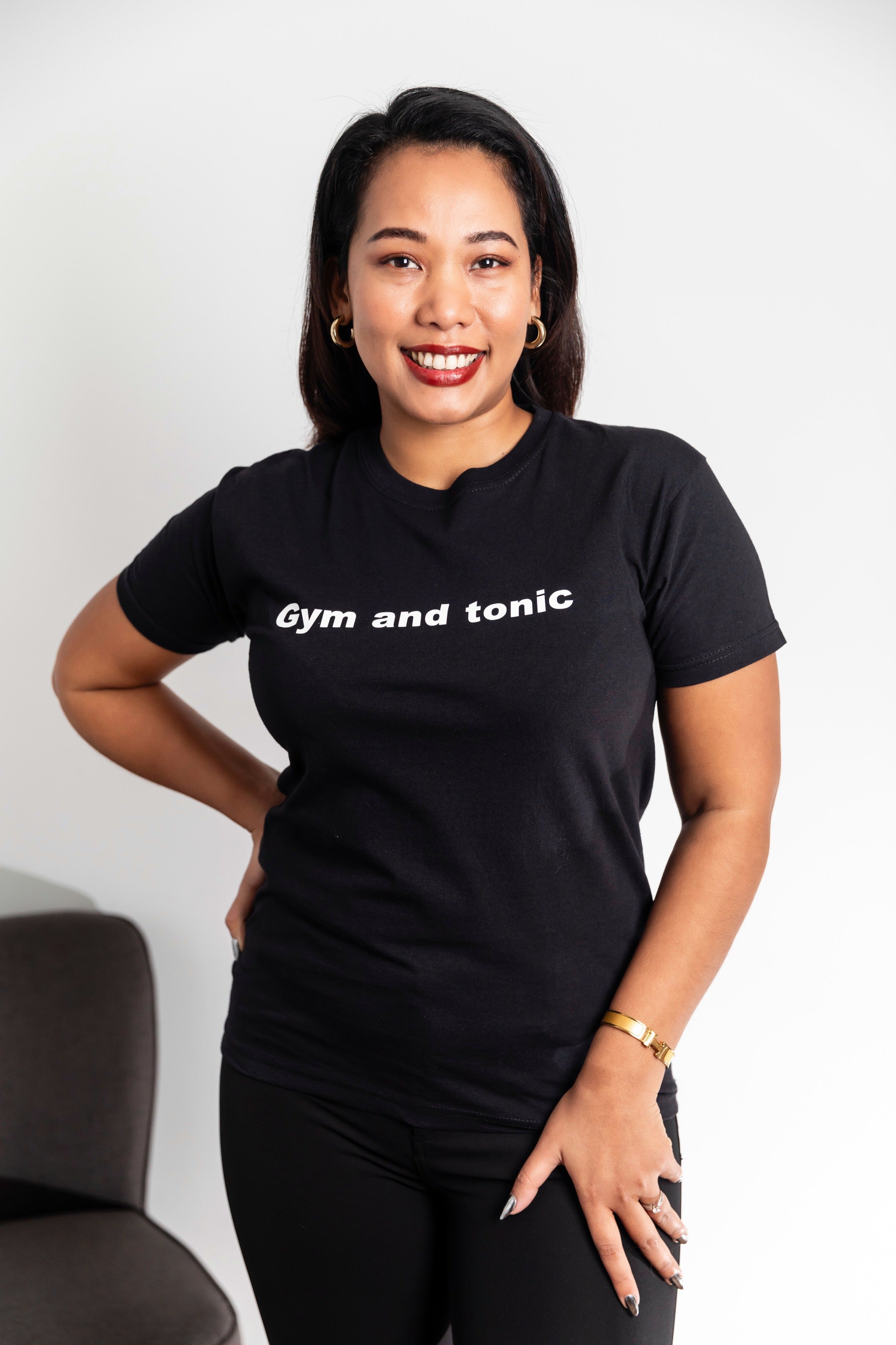 Gym and Tonic Slogan Tee In Black
