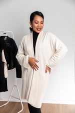 Load image into Gallery viewer, Open Front Longline Roll Front Cardigan In Cream
