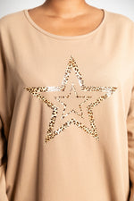 Load image into Gallery viewer, Leopard Star Oversized Sweatshirt Dress in Camel
