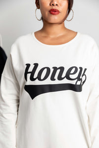 Honey Slogan Long Sleeve Oversized Sweatshirt Tunic Dress In Ecru