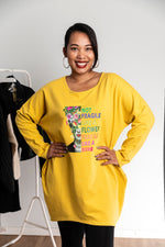 Load image into Gallery viewer, Rainbow Text Print Oversized Sweatshirt Dress in Yellow
