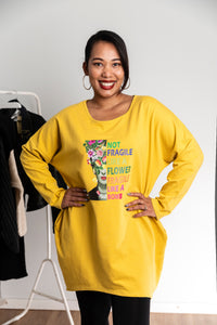 Rainbow Text Print Oversized Sweatshirt Dress in Yellow