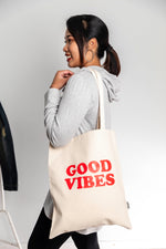 Load image into Gallery viewer, Good Vibes Tote Bag In Cream
