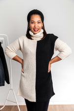 Load image into Gallery viewer, Block Colour Roll Neck Long Sleeve Jumper Dress In Black and Cream
