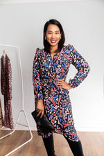 Charger l&#39;image dans la galerie, Midi Long Sleeve Wrap Style Dress In Abstract Print
