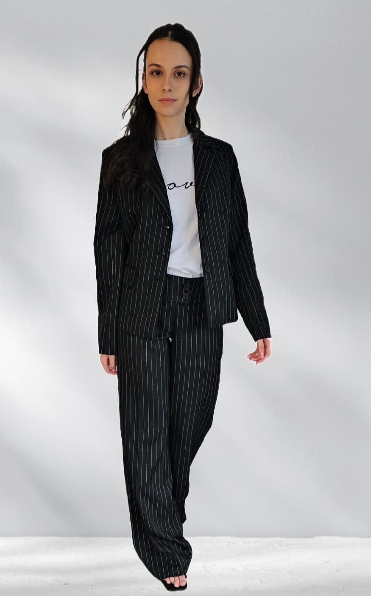 Pinstripe Trousers in Black